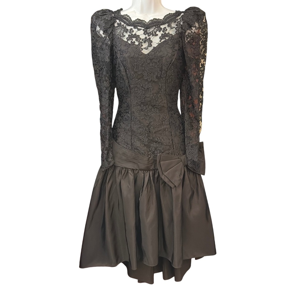 Vintage 80's Prom Lace Taffeta Dress Prom Gothic Coquette Romantic Retro Formal